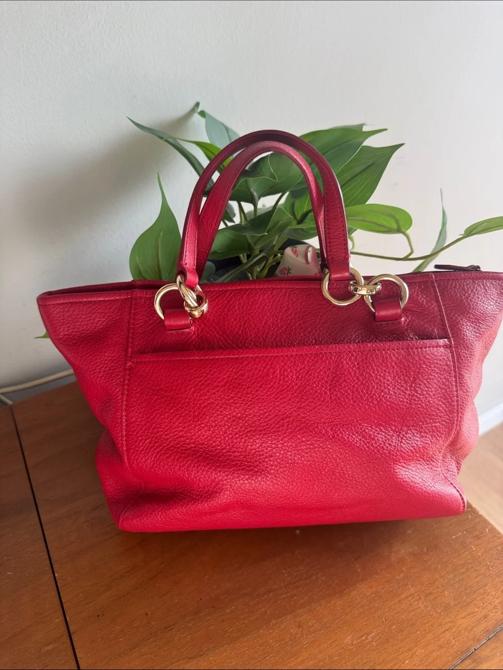 Coach Ellis Pink-Red Leather Satchel with Bow Scarf Accent
